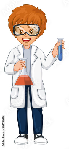 A Young Scientist on White Background