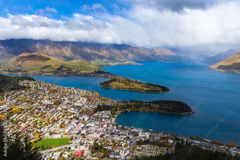 Aerial view of Queentown, New Zealand.