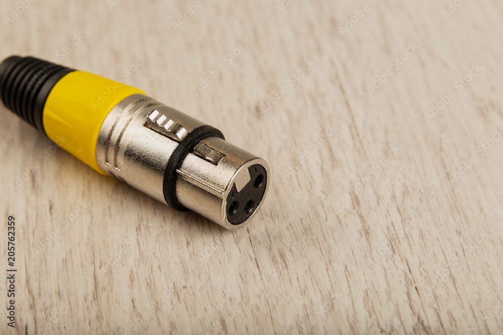 Female XLR connector for microphone connection . Female XLR connector for microphone connection .