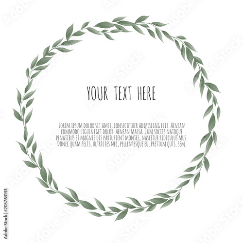 Vector bay leaves wreath. Template for wedding invitation and save the date cards.