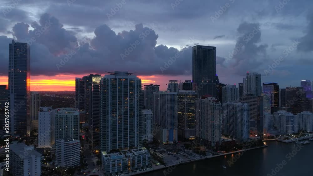 Aerial Miami night Brickell sunset Aerial Miami night Brickell sunset