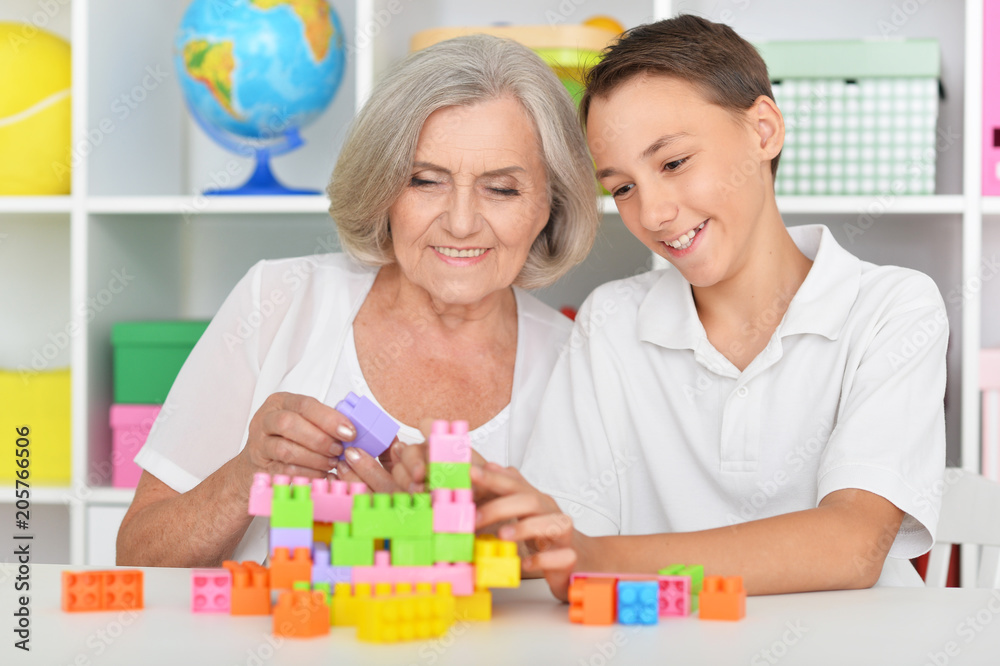 Grandson and grandmother playing Grandson and grandmother playing