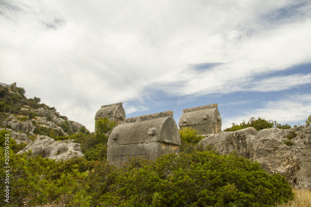 Three Lycian tombs in Simena - Stock Image