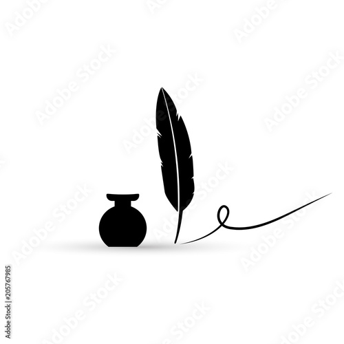 Inkwell and feather pen vector illustration.