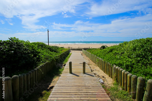 Wooden path leading to the beach on Durban's "Golden Mile" beachfront, KwaZulu-Natal province of South Africa