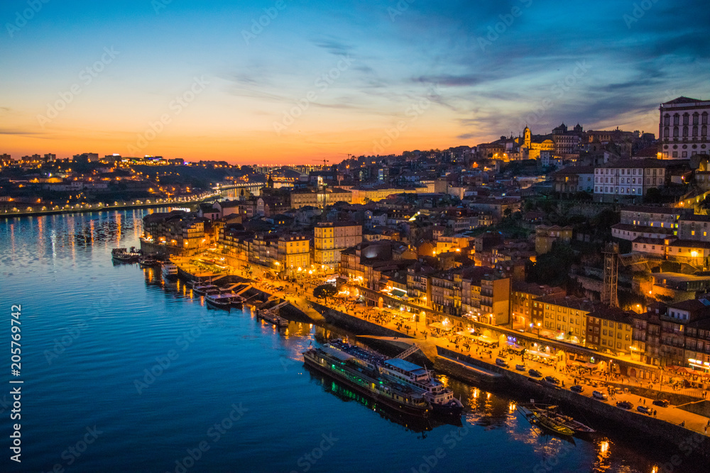 Sunset over the Douro River and the city of Porto in northern Portugal