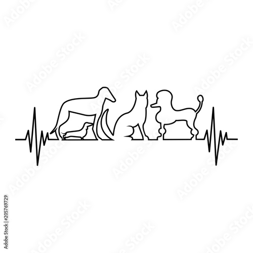Line of the pulse with dogs vector illustration.