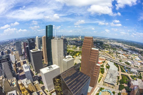 aerial of modern buildings in downtown Houston