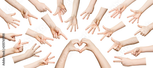 Set of child hands showing symbols