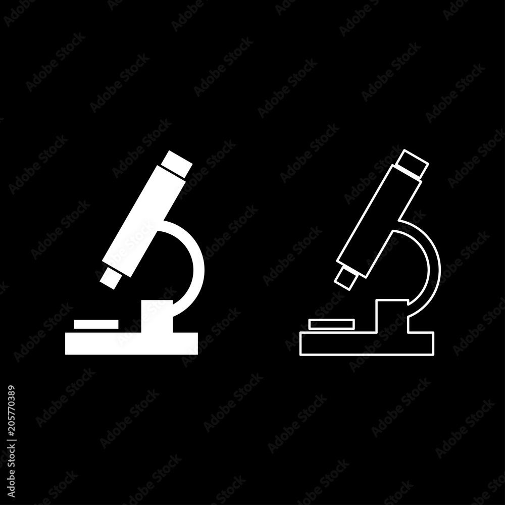 Microscope icon set white color illustration flat style simple image Microscope icon set white color illustration flat style simple image