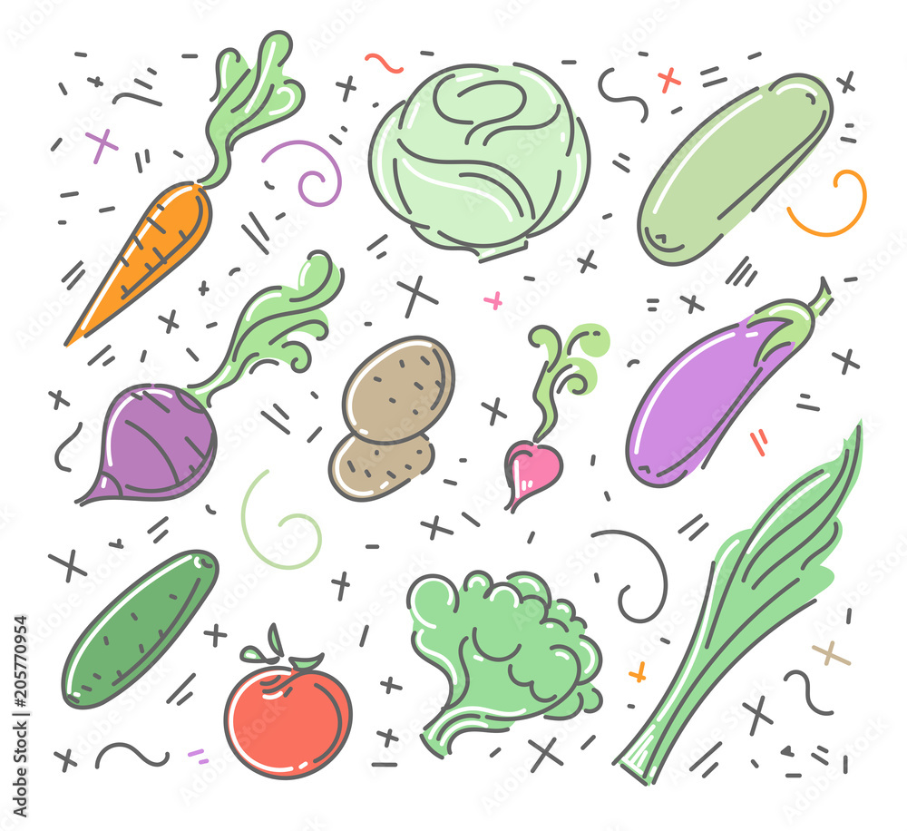 Set of vector vegetable icons in flat style. Vector illustration. Set of vector vegetable icons in flat style. Vector illustration.