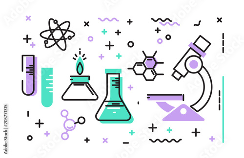 Set of vector icons on the theme of science. Vector illustration. 