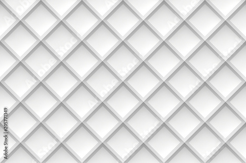 3d rendering. Seamless White square grid pattern wall background.