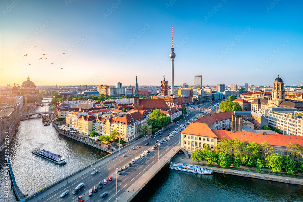 Fototapeta premium Berlin Mitte Skyline z wieżą telewizyjną i Spree