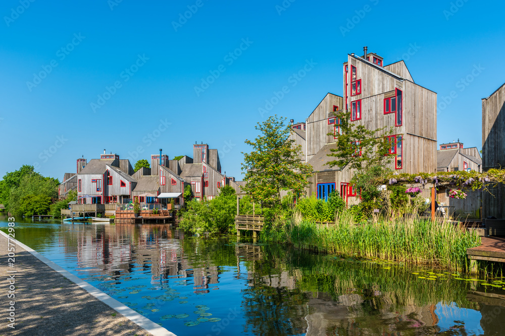 Fototapeta premium Modern Neighbourhood with Wooden Houses in Alkmaar Netherlands