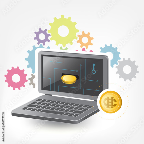 HShare Cryptocurrency Coin Laptop Trade Background