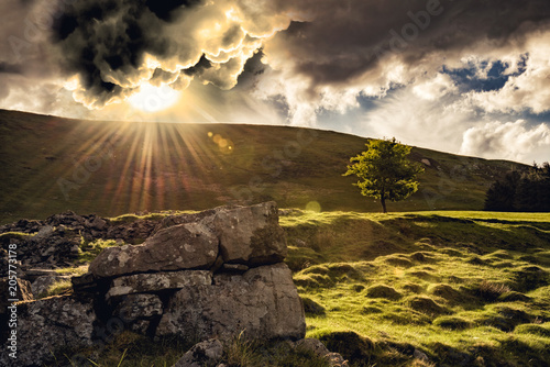 Valokuva Let there be light, a dramatic sunset on a mountain in South Wales