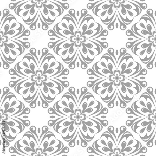 Gray floral seamless design on white background