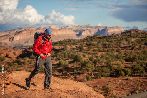 Hiker in Capitol reef National park in Utah, USA