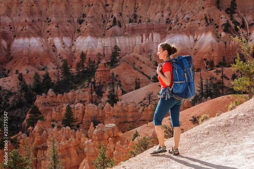 Hiker visits Bryce canyon National park in Utah, USA