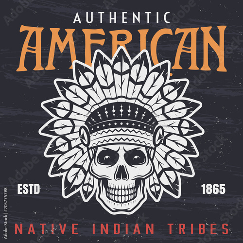 American native indian chief skull illustration