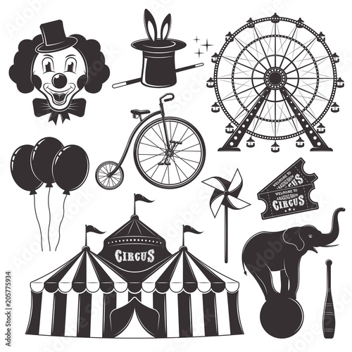 Circus and amusement park vector black objects