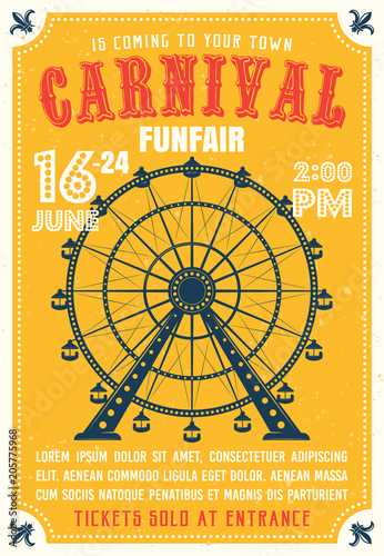 Carnival, funfair colored poster in flat style