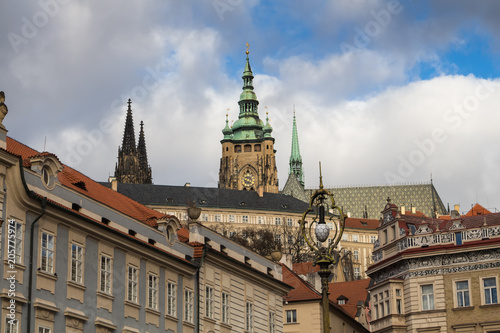 Historical houses at Mala Strana and a castle, Prague, Czech republic