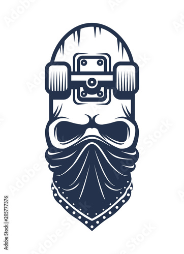 Skateboard skull in bandana design
