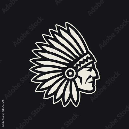American native chief head icon. Indian logo