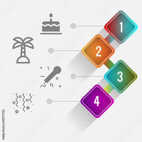 Fototapeta Naklejka Na Ścianę i Meble -  Birthday and party infographic with icon 4 step, for presentatio