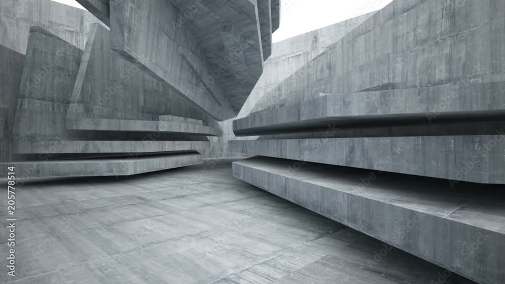 Empty dark abstract concrete room interior. Architectural background. 3D animation and rendering Empty dark abstract concrete room interior. Architectural background. 3D animation and rendering