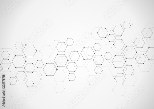 Hexagonal background. Digital geometric abstraction with lines and dots. Geometric abstract design.