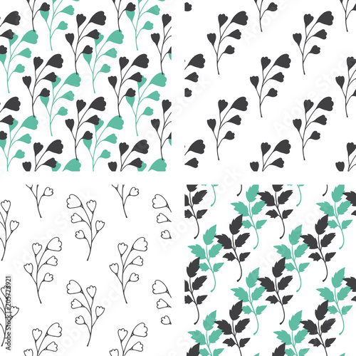 Wallpaper Mural Seamless patterns with green and black florals Torontodigital.ca