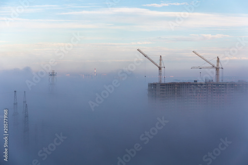 construction site in fog