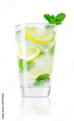 glass of cold lemonade isolated on white