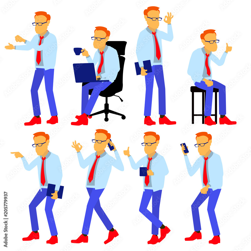 Naklejka Man Set Vector. Modern Gradient Colors. People In Action. Business Character. Creative Human. Isolated Flat Illustration