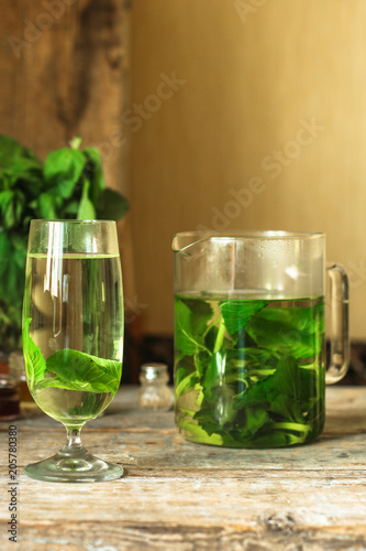 mint drink ( lemonade) - fresh herbs - useful cuisine. Food background