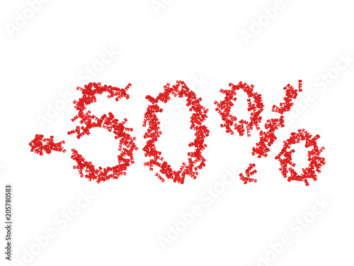 3D Illustration Of 50 Fifty Percent - Discount. Fifty Percentages. Red Sale 50%, Isolated On White.  Special Offer - 50%. Sale Banner Template. Sale Concept. Numbers From Letters.
