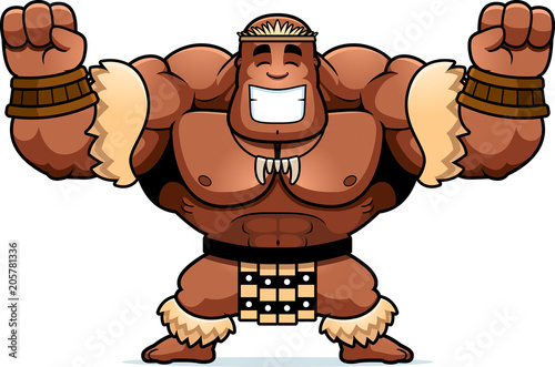 Cartoon Zulu Warrior Celebrating