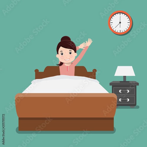 Business woman wake up early. Vector illustration.