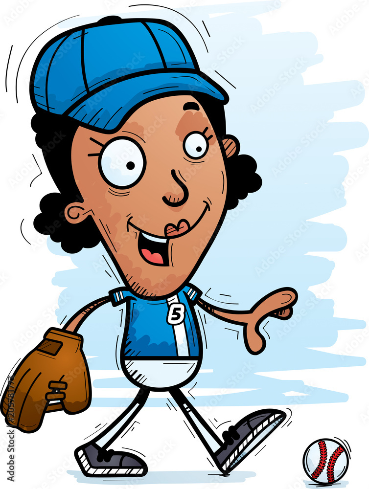 Cartoon Black Baseball Player Walking Cartoon Black Baseball Player Walking