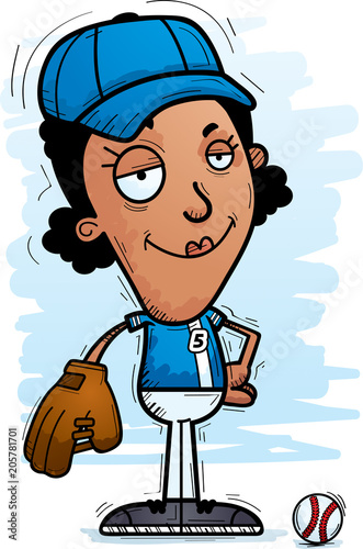 Confident Cartoon Black Baseball Player