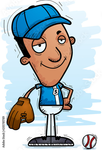 Confident Cartoon Black Baseball Player