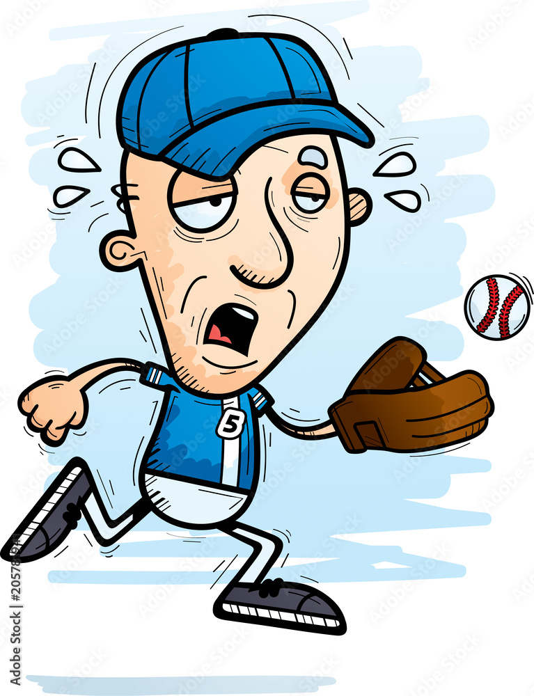 Exhausted Cartoon Senior Baseball Player