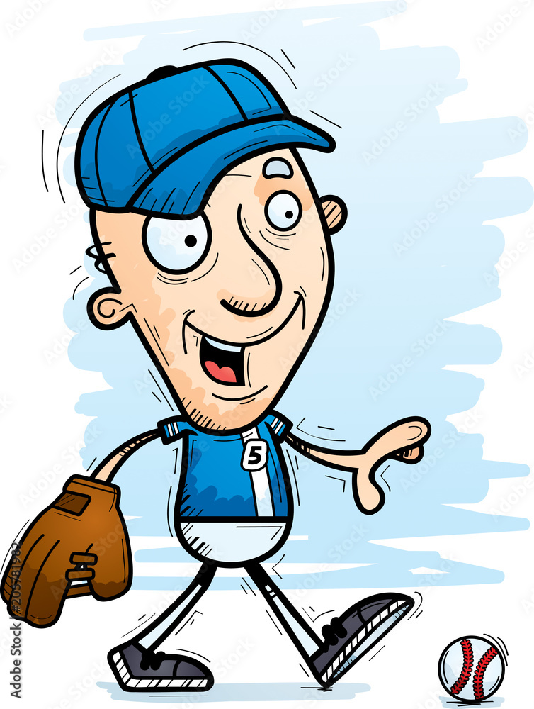 Cartoon Senior Baseball Player Walking Cartoon Senior Baseball Player Walking