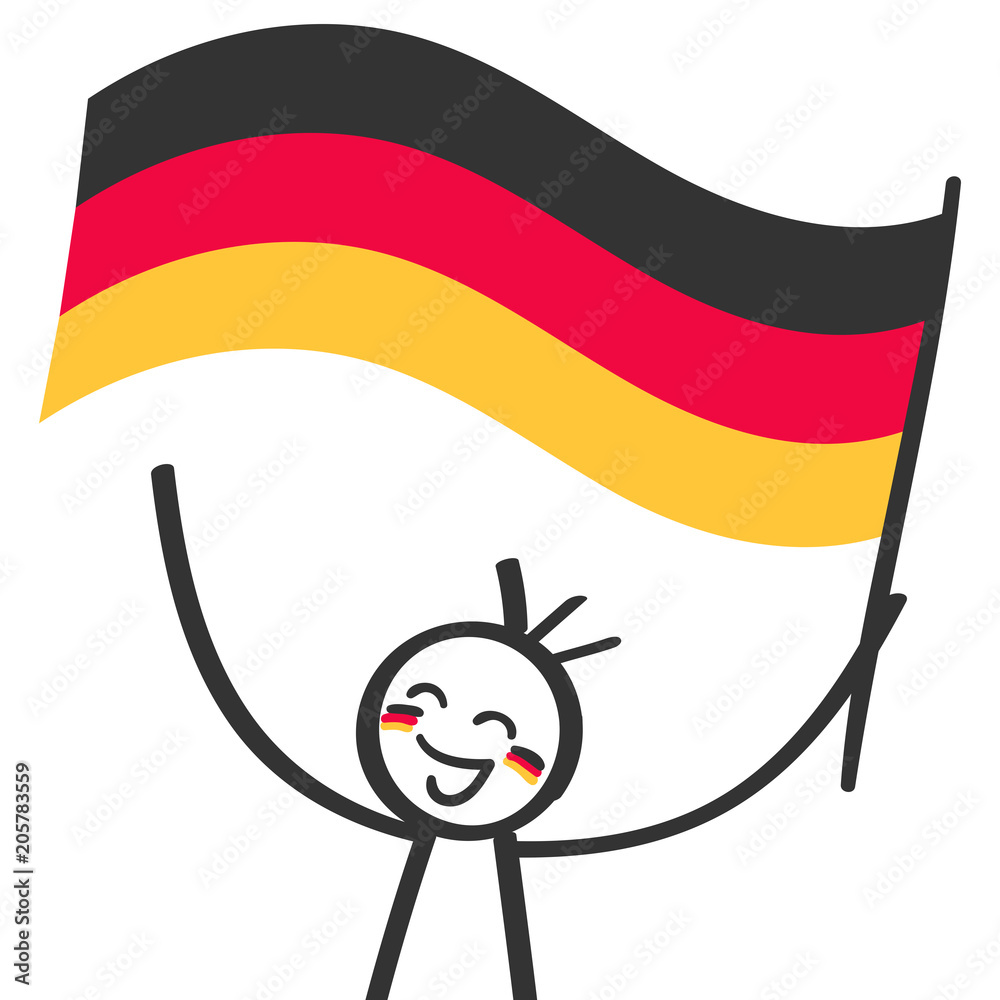 Deutschland Fan, Mann, jubelnde Strichfigur schwenkt Deutschlandfahne Stock  Vector
