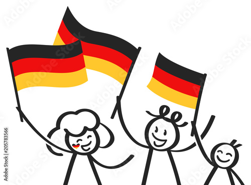 Deutschland Fans, Mann Frau und Kind, jubelnde Strichfiguren mit Deutschlandfahnen