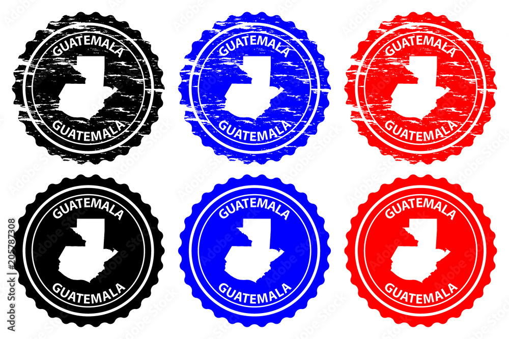 Guatemala - rubber stamp - vector, Republic of Guatemala map pattern - sticker - black, blue and red