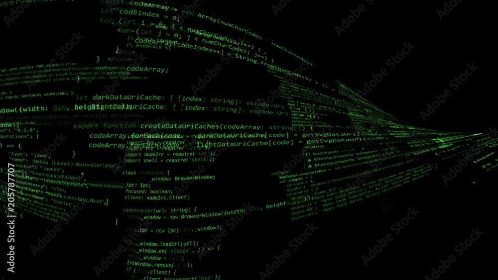 The abstract code moves in the virtual space. looped The abstract code moves in the virtual space. looped
